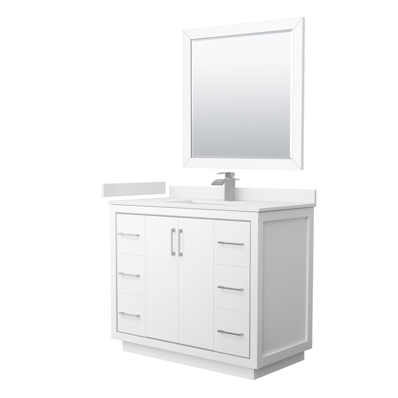 Icon 42'' W Single Vanity, Brushed Nickel, White, White
