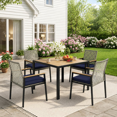 Ensemble de salle à manger d'extérieur 5 pièces avec table en bois d'acacia et trou pour parasol