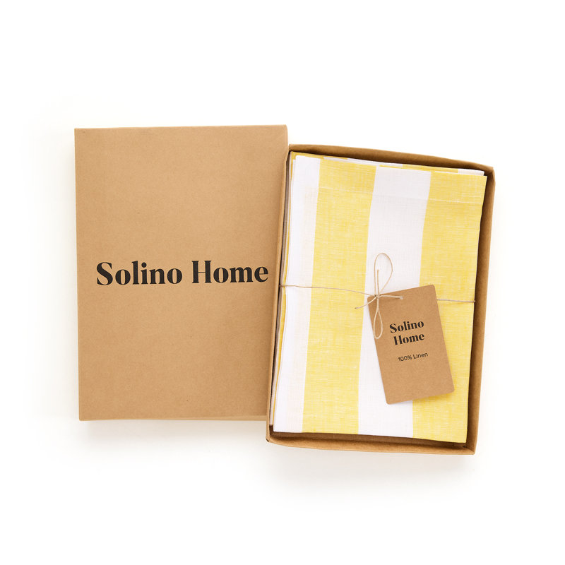 Cabana Stripe - 100% Pure Linen Dinner Napkins, Primrose Yellow/White