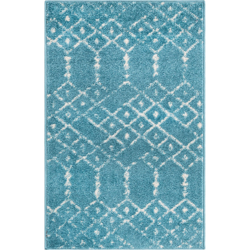 Tapis bleu sarcelle en polypropylène tissé à la machine Brissa, Rectangle 2 pi x 3 pi