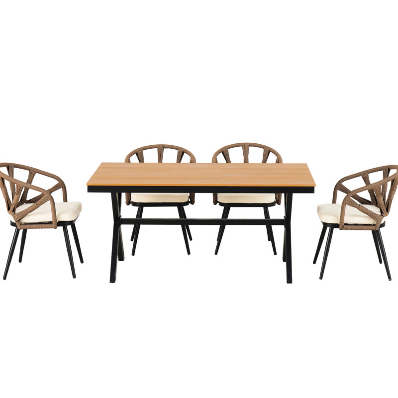 Extraordinary Outdoor Furniture With Pe Chairs And Plastic Wood Table Enticing, Brown