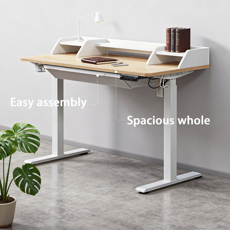 Larreon Electric Height Adjustable Standing Desk, Natural/White, 48"