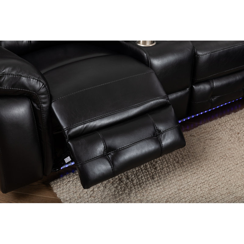Canapé modulaire en cuir 3 pièces avec lumière DEL et USB Jarrion, Similicuir noir