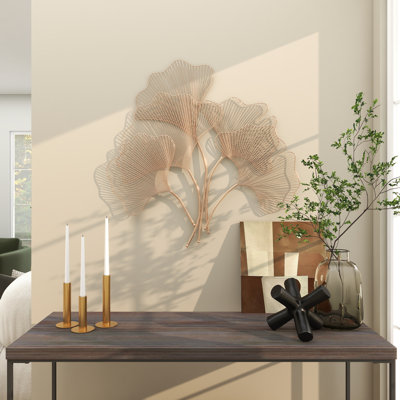 Décoration murale florale d'une feuille de ginkgo en métal cuivré de 35 po x 1 po x 34 po