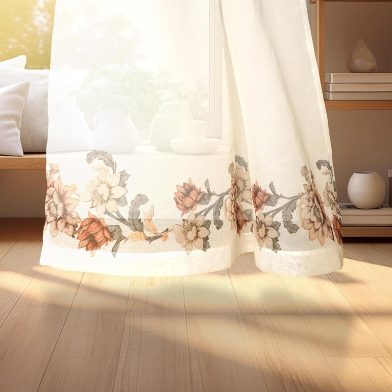 Rezki Floral Sheer Curtain Pair, 52" W x 63" L