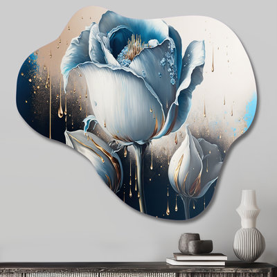 Light Blue And White Cally Lillies II - Calla Lily Asymmetrical Metal Print Wall Art, Traditional Cloud Metal Wall Decor