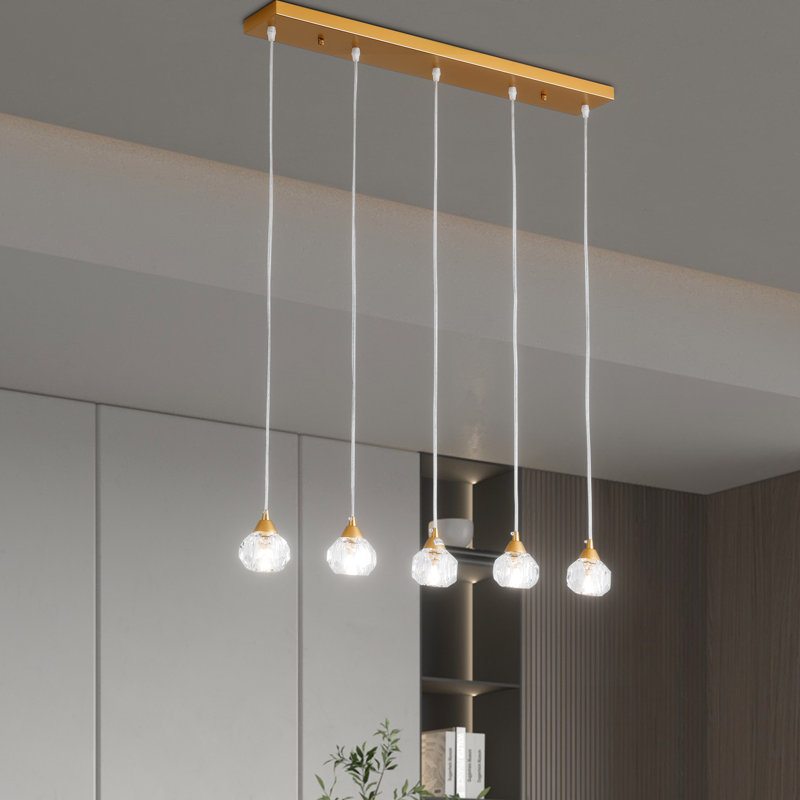 5 - Light 30.7"W Kitchen Island Bulb Pendant with Crystal Accents