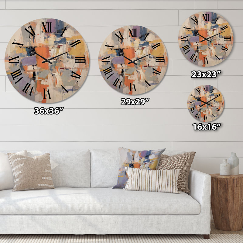 Horloge murale Poetic Expressionism en mauve et orange, Grand