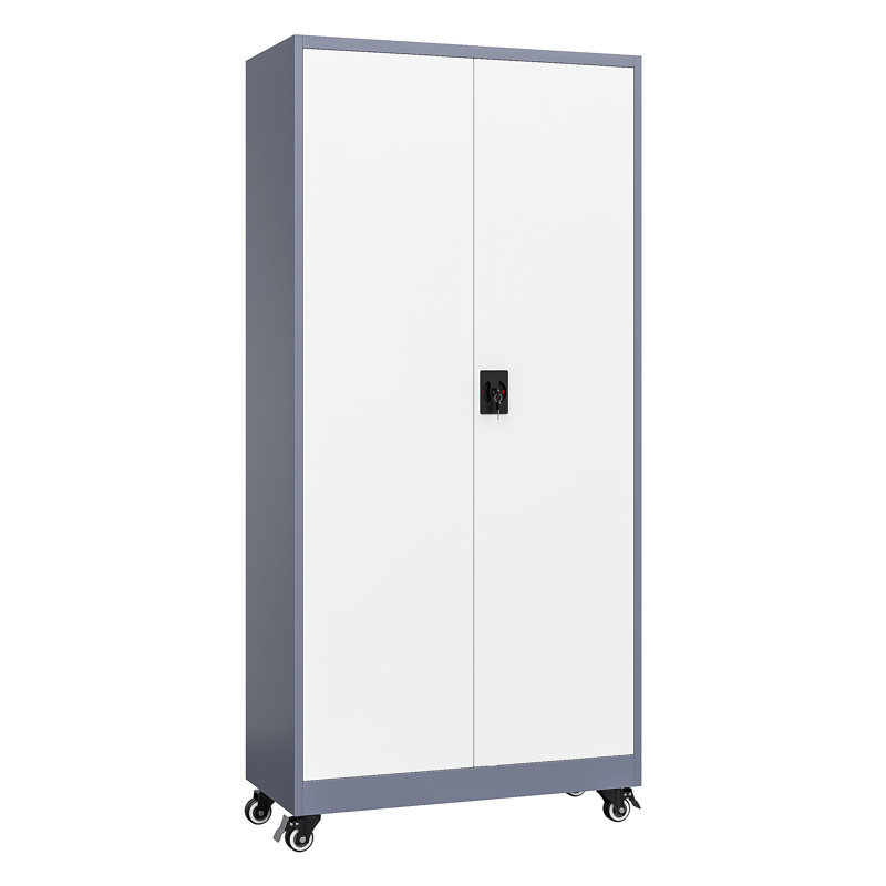 5-Tier Lockable Steel Storage Cabinet With Wheels (74.5"H X 31.5"W X 15.75"D), Gray/White