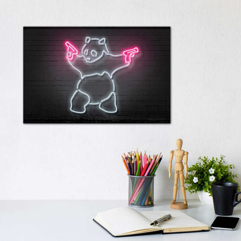 Panda With Guns by Octavian Mielu - Wrapped Canvas Print, 20.32cm H x 30.48cm W x 1.91cm D