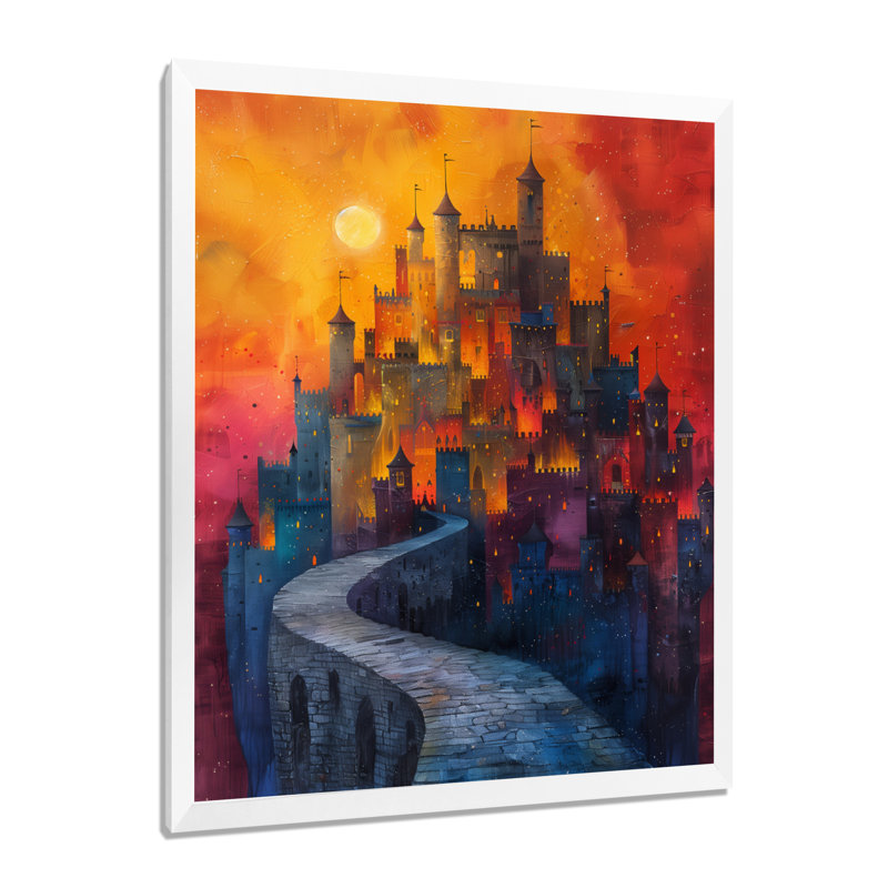 Décoration murale rouge château enchanté au coucher du soleil - châteaux, H 32 po x l 24 po x P 1 po
