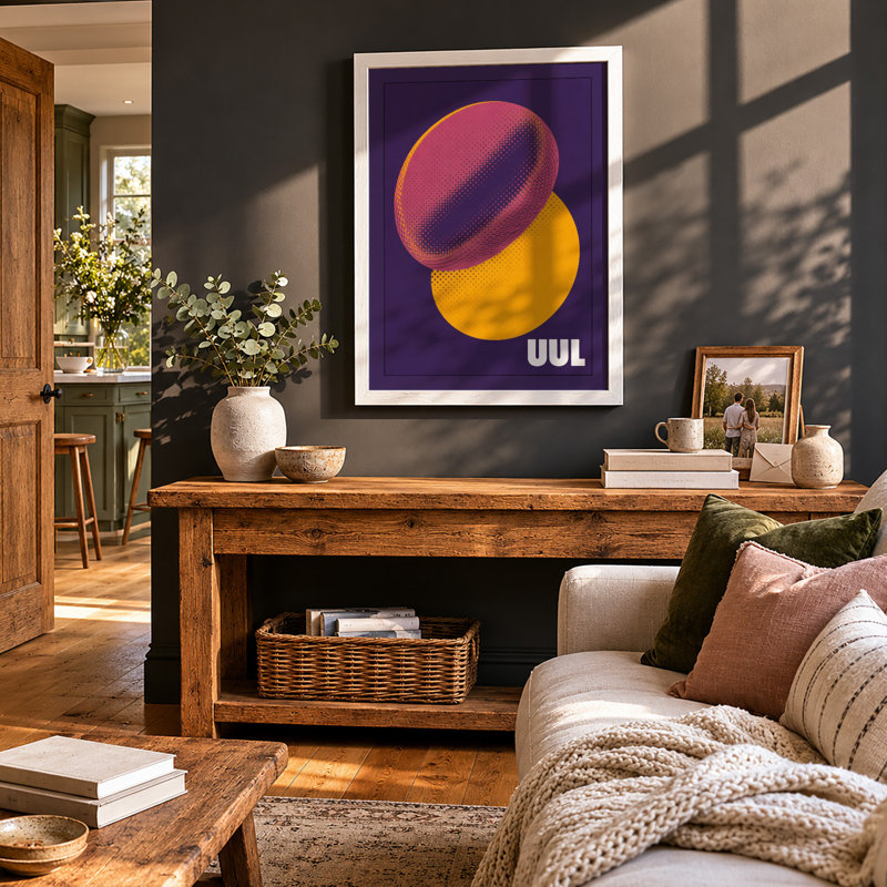 Overlapping Forms Geometric - Framed Print, A2 - 59.4 x 42.0 cm, Oak
