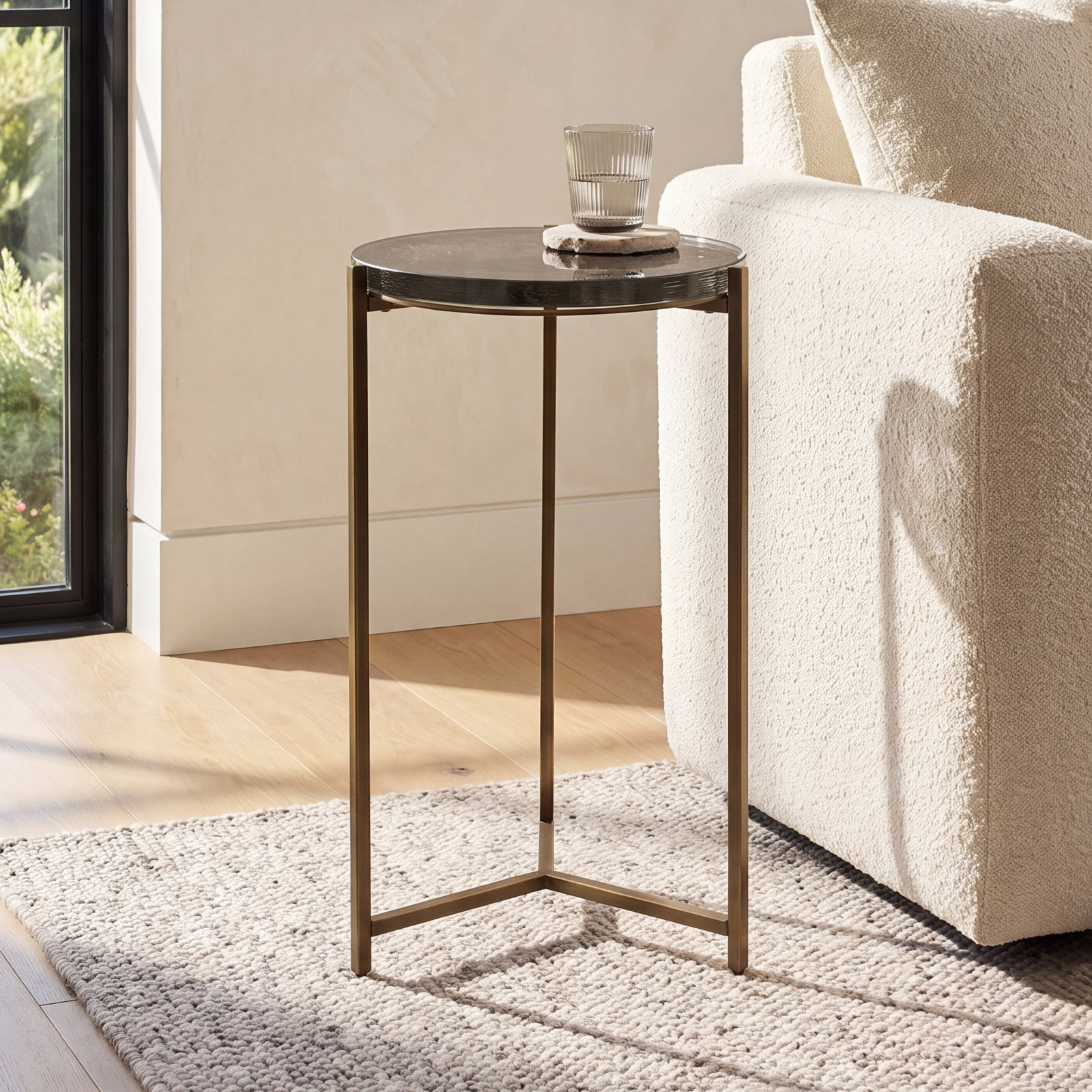 Aguilar Modern Round Glass Side Table, Gold