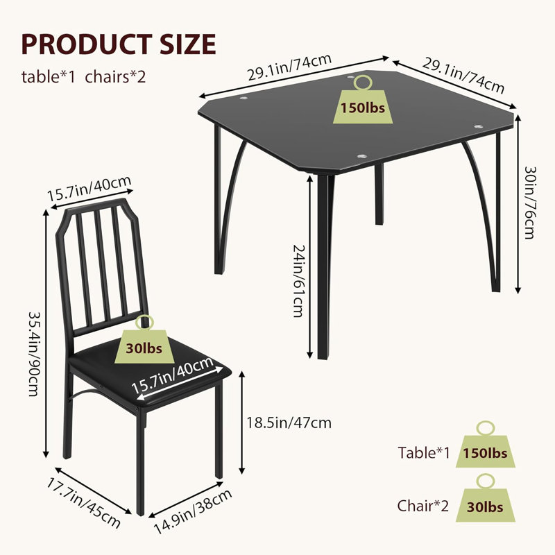 Dining Table Set, Kitchen Table And Chairs With Padded Seats, Dining Room Table Set With Angular Design For Small Space, Home Kitchen, Apartment