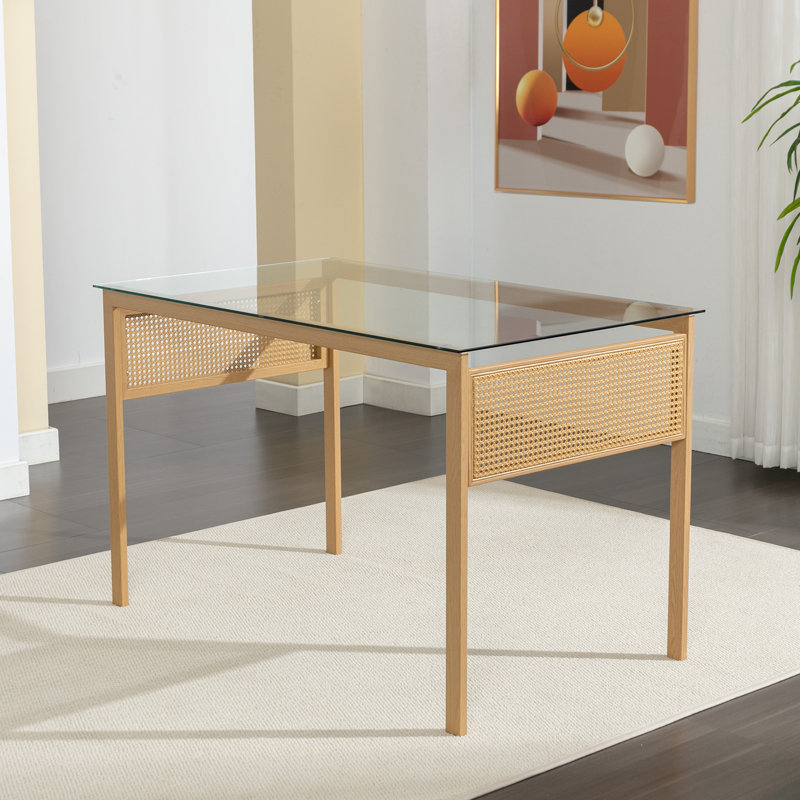 Sadah Glass Top Metal Base Dining Table