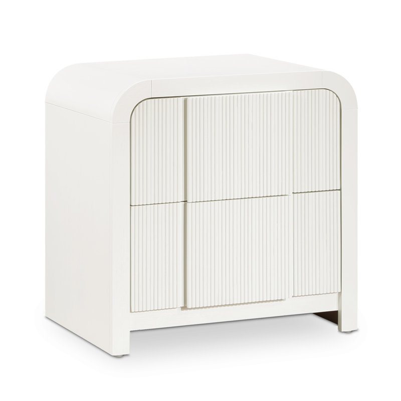 Table de chevet en bois massif Ishana, Crème