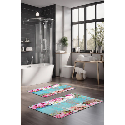 Ensemble de tapis de bain de luxe Eakly (2 pièces), 100% polyester, 16,0 x 23,6 pouces et 23,6 x 39,4 pouces | Conception antibactérienne antidérapante, hauteur de poils de 0,3 po | Lavable à la machine, durable et facile à nettoyer | Idéal pour la décoration de salle de bain