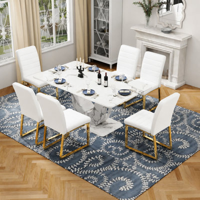 Dining Table Set With PU Leather Upholstered Chairs