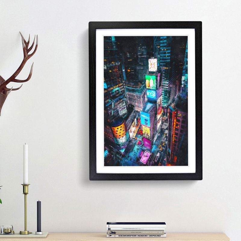 Times Square in New York City - Picture Frame Painting Print on MDF, 45cm H x 33cm W x 2cm D, Black Framed