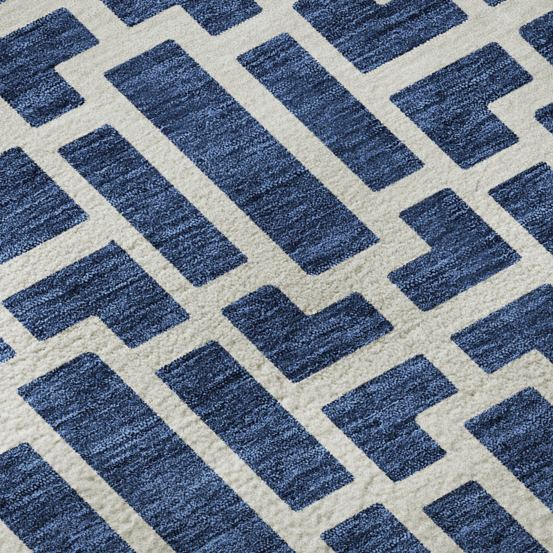 Tapis bleu marine de qualité supérieure lavable à la machine Prisco, Rectangle 10 pi x 14 pi