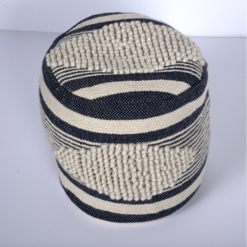 Pouf cylindrique en tissu Diamond, Blanc / Gris
