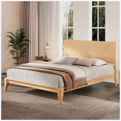 Lit plateforme en bois de bambou de taille moyenne Mid-Century 12 po avec lattes de bois et support en métal, aucun sommier nécessaire