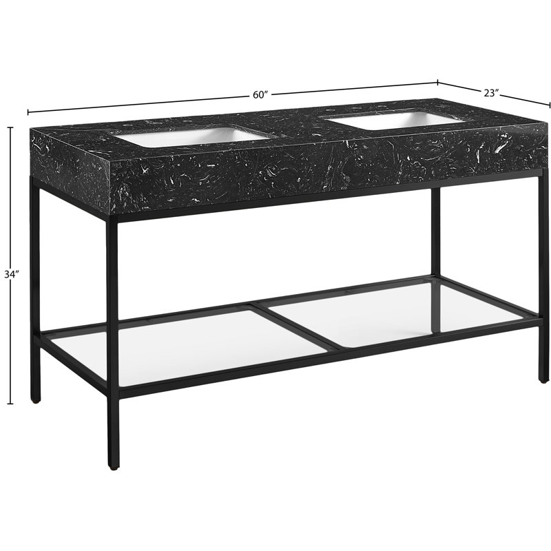 Marmo 60" Bathroom Vanity, Black, Matte Black