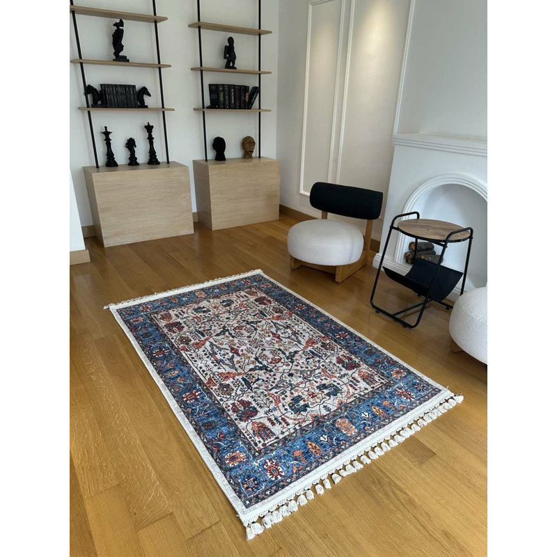 Coton imprimé marine marocain Toscana Tapis chenille antidérapant, Rectangle 2 pi 7 po x 6 pi 7 po