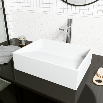 Starr 17" L x 13" W x 5" H Rectangular White Matte Stone™ Vessel Bathroom Sink with 12" H Faucet