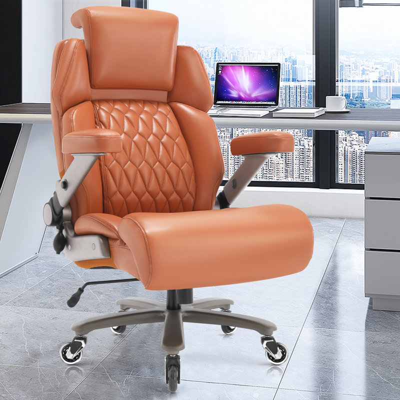 Mikial 500lbs Big and Tall Executive Office Chair - Breathable Leather, 3D Arms, & Air-Compressed Lumbar Support, Gold Brown
