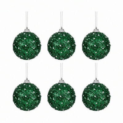 6 Pcs 3.14 inch Christmas Ball Ornaments Large Glitter Christmas Ball Ornament Sequin Foam Hanging Decorations for Xmas Wedding Party Holiday Decor