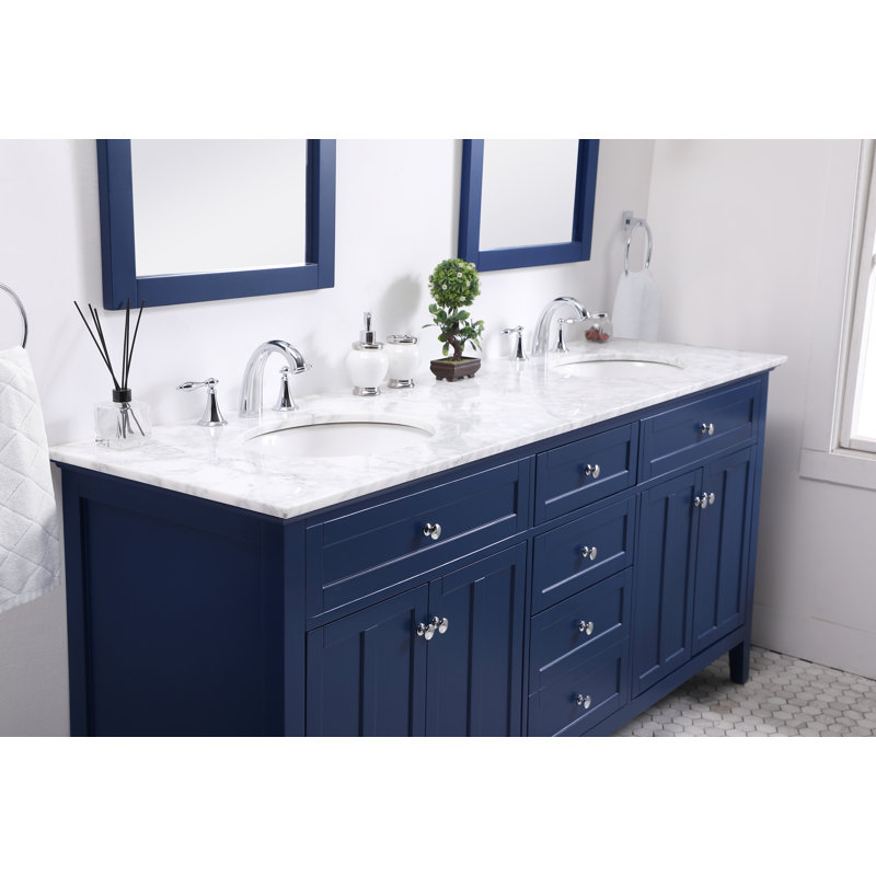 Blue Double Freestanding Bathroom Vanity with Marble Top