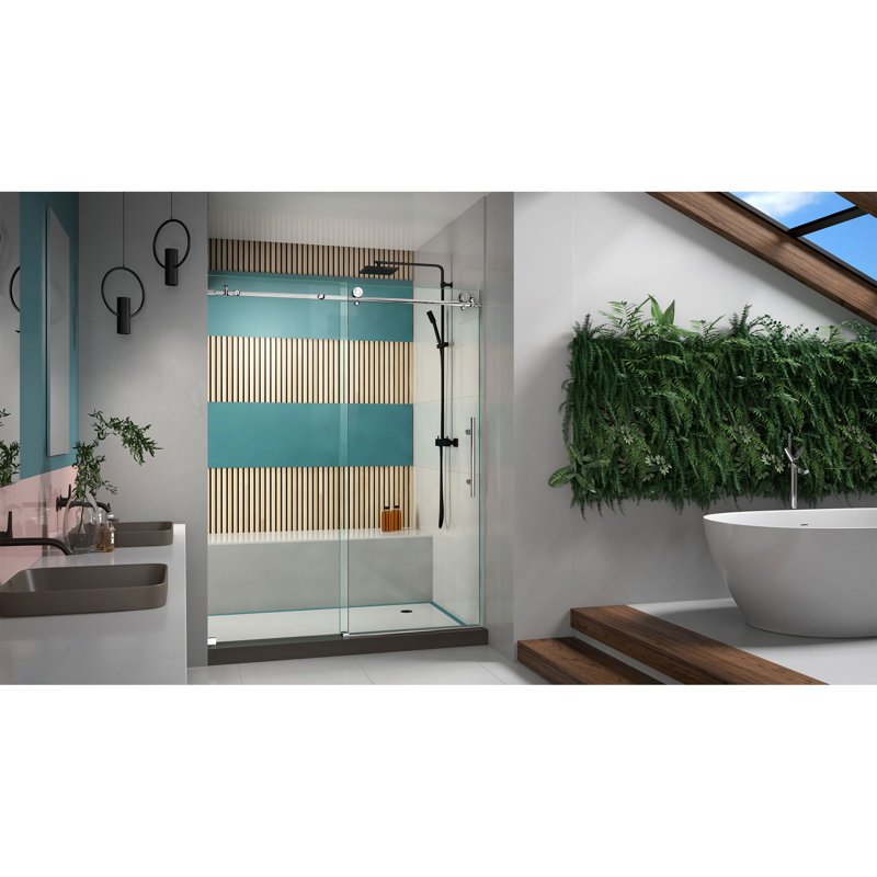 DreamLine Enigma-X 44 - 48 inch W x 76 inch H Frameless Sliding Shower Door in Polished Stainless Steel, 48"