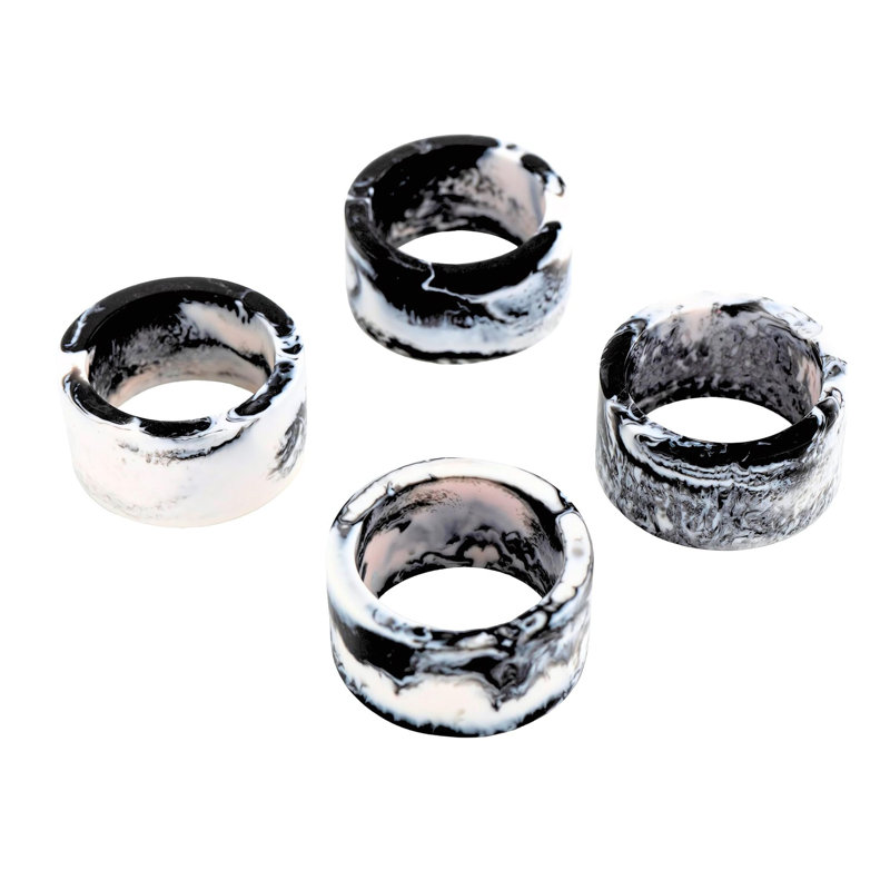 Lucente Tortoise Shell Resin Napkin Ring Set, Black/White