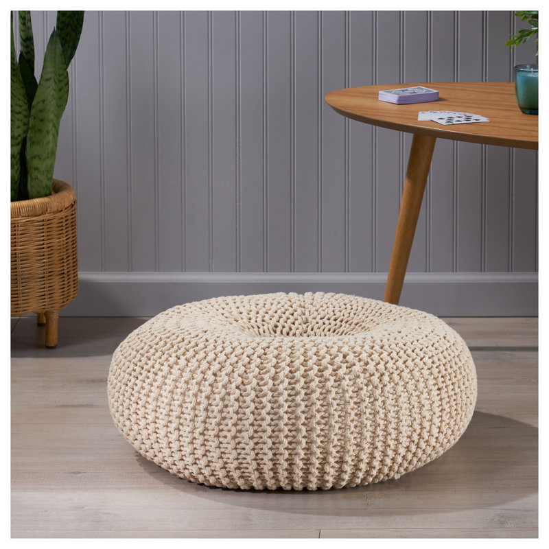 Pouf tricoté en coton tricoté Beige
