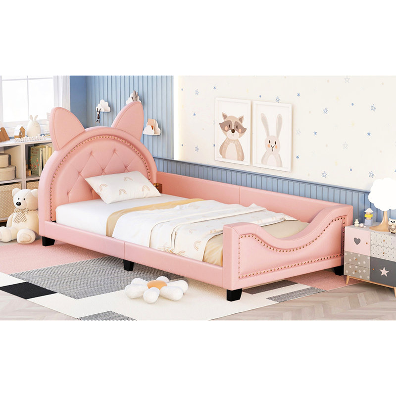 Pink Twin Upholstered Daybed - Generous Space For A Good Night's Rest With Upholstery And Carton Ears Headboard Low Profile Design