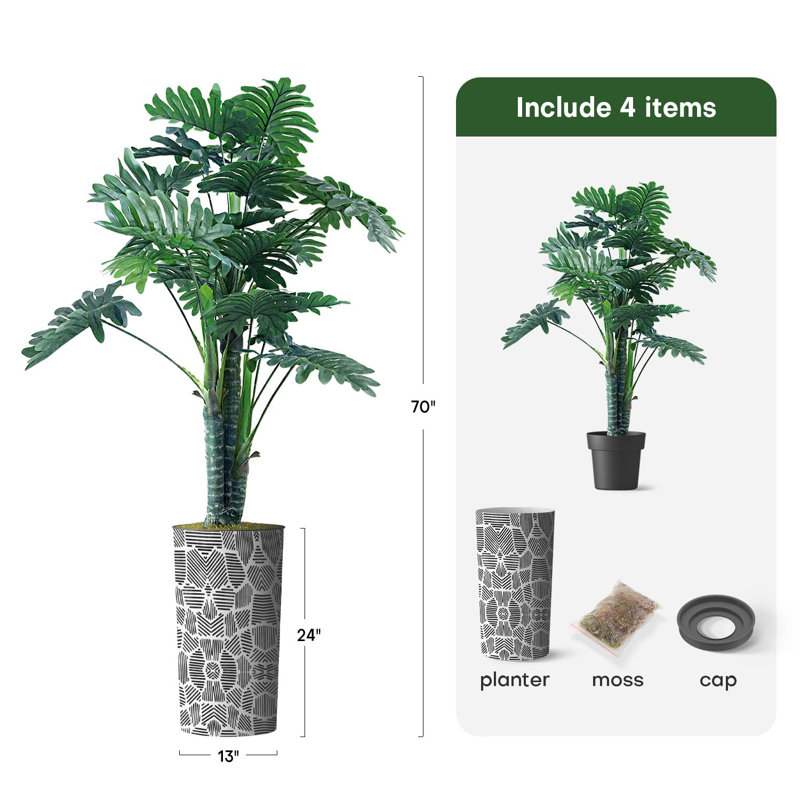 Plantes artificielles artificielles en pot Philodendron artificiel d'intérieur et d'extérieur, Noir g