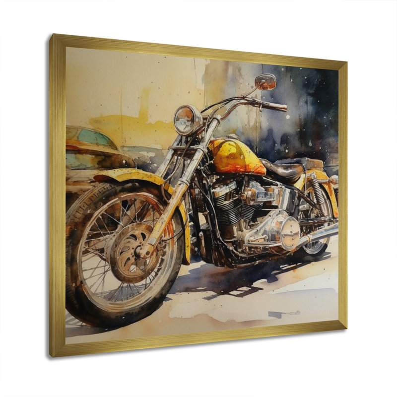 Motif de liberté sur deux roues Lanford, Encadrement doré, H 36 po x l 36 po x P 1,5 po