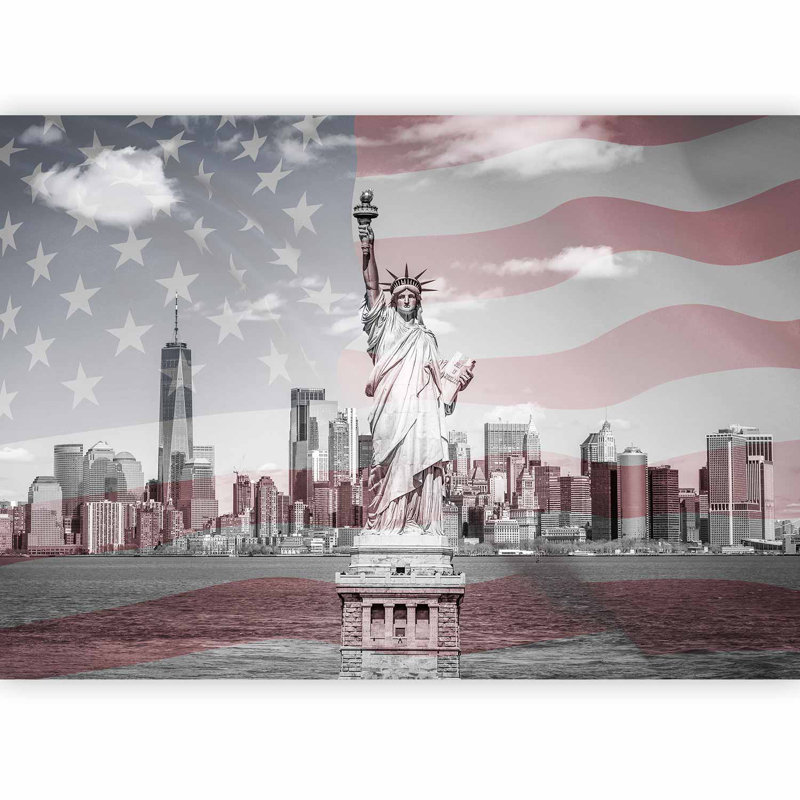 Premium Wall Mural - New York and a flag