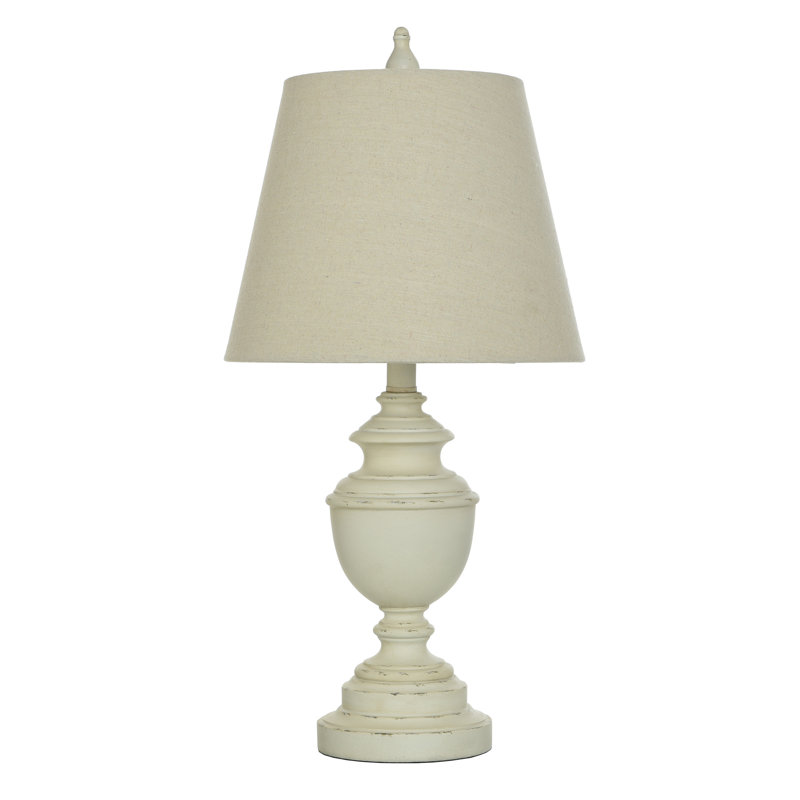 Distressed Cream Polyresin Table Lamp with Fabric Shade, 24" Height