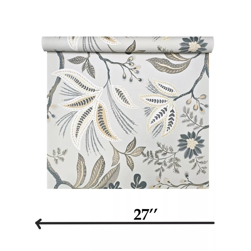 Floral, kew, moka, feuilles, vignes, feuilles, botanique, bleu, olive, vert, vert, beige, papier peint