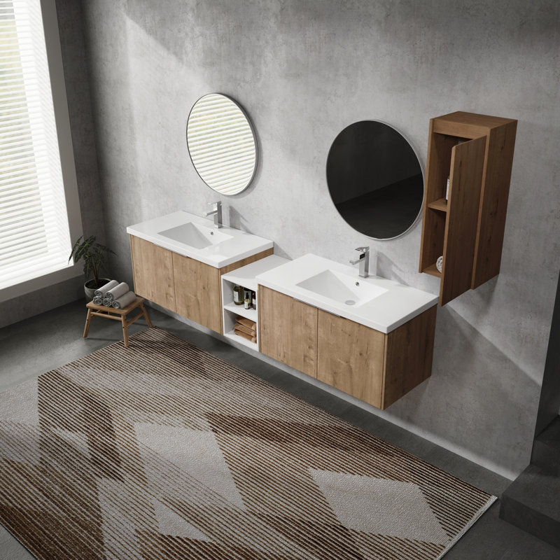 Meuble-lavabo de salle de bain de 84 po avec lavabo et armoire latérale, 83"