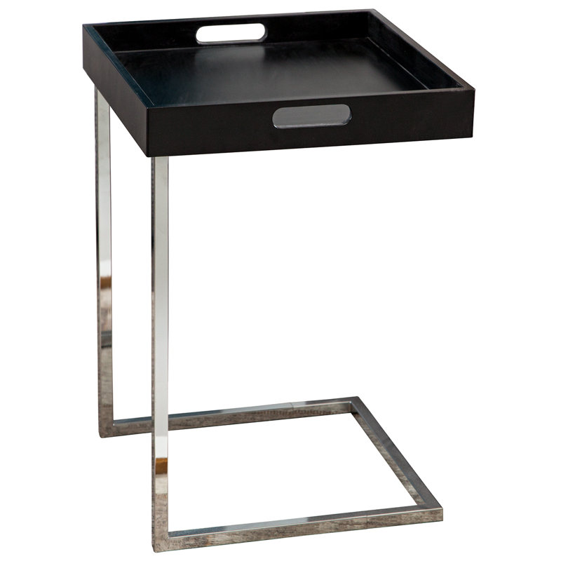 Fairon Tray Top Abstract End Table, Matte Black, Grey
