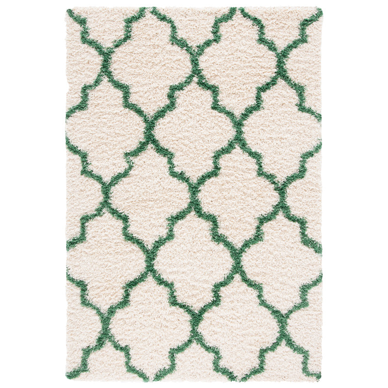 Tapis à motif géométrique ivoire / vert Suez, Rectangulaire 8 pi x 10 pi