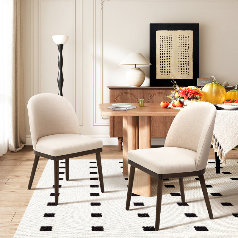 Enley Wide Upholstered Solid Wood Dining Chairs (Set of 2), Beige