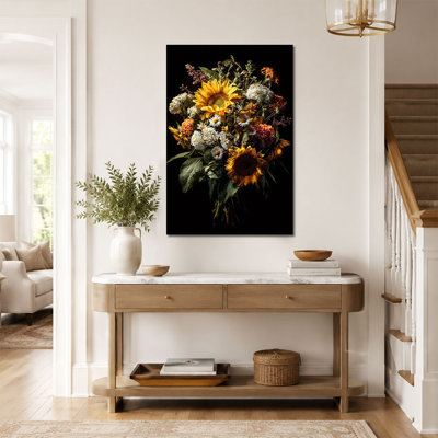 Autumn Harvest Pumpkins and Sunflowers Canvas Wall Art Rustic Mason Jar Thanksgiving Print