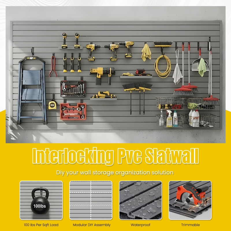 8-Pack PVC Slatwall Panels 4' x 1' Heavy Duty Interlocking Edge-banded Garage Storage System