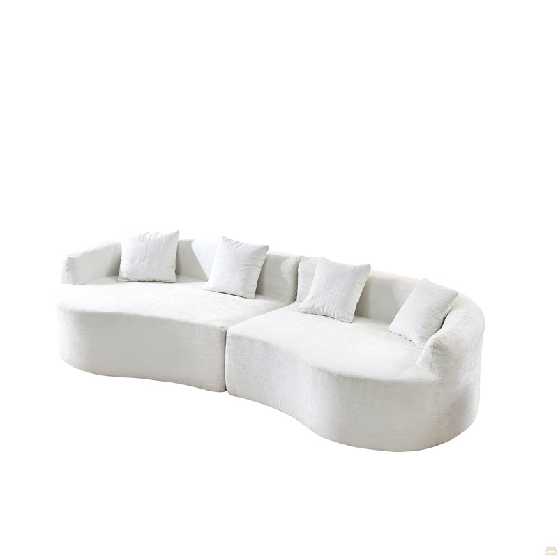 Canapé courbé en tissu chenille avec mousse compressée haute densité et aucun assemblage requis, Beige