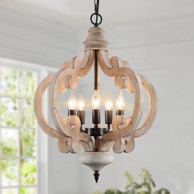 Luminaire suspendu rustique 5 lumières style bougie rustique en bois massif à 5 lumières 19,69 pouces