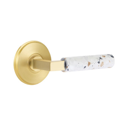 Mortaise intérieure Emtek Select avec rosette Watford et tige carrée en L, levier Terrazzo clair